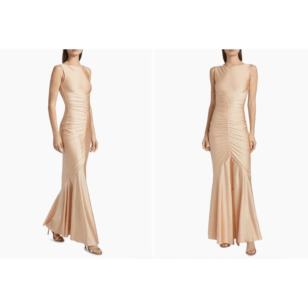 Chiara Boni La Petite Robe Illenne Ruched Jersey Gown in Soft Gold Size US10 $99
